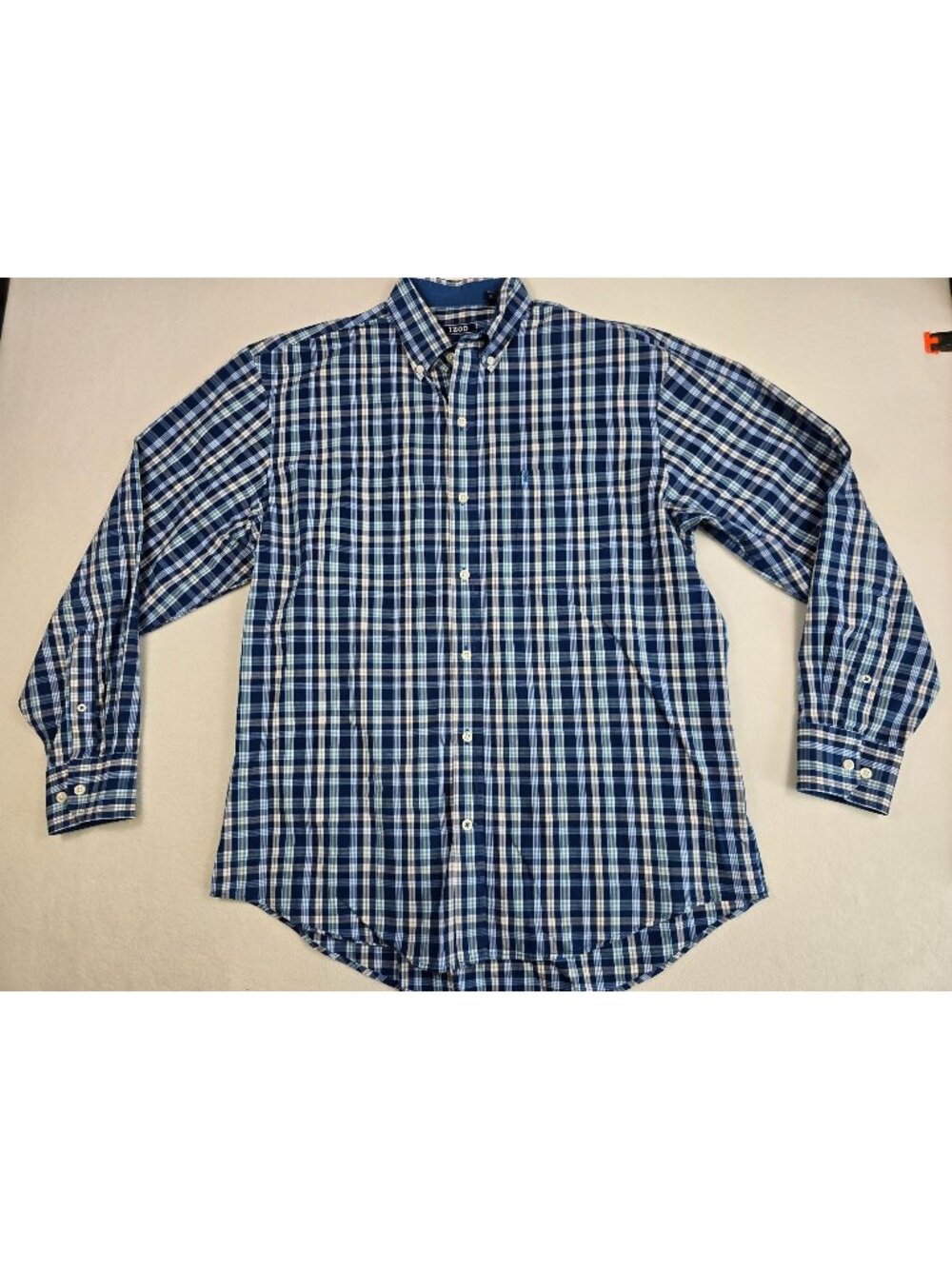 Izod Mens Blue & Yellow Plaid Button-Down Long-Sleeve Shirt M